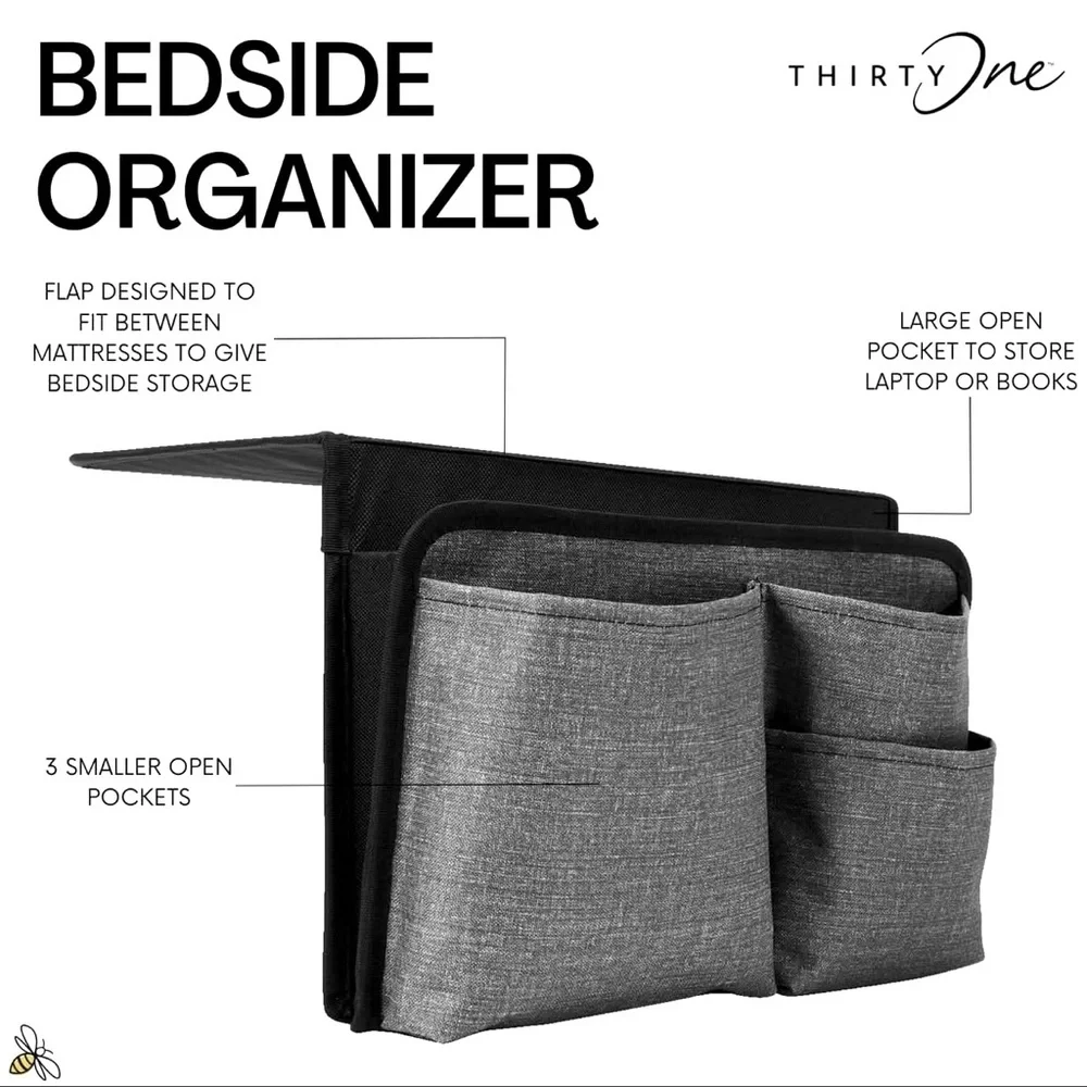 NIP! Thirty-One Bedside Organizer Charcoal Grey - Picture 1 of 2